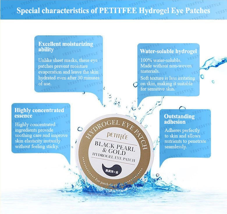 Petitfee Black Pearl & Gold Hydrogel Eye Patch (60 pcs-30 pairs)