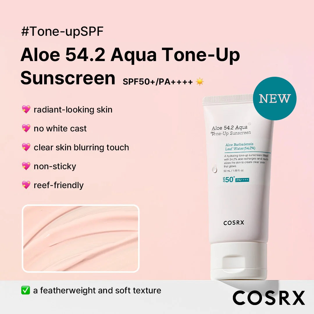 Aloe 54.2 Aqua Tone-Up Sunscreen SPF 50 Plus by CosrX for Unisex